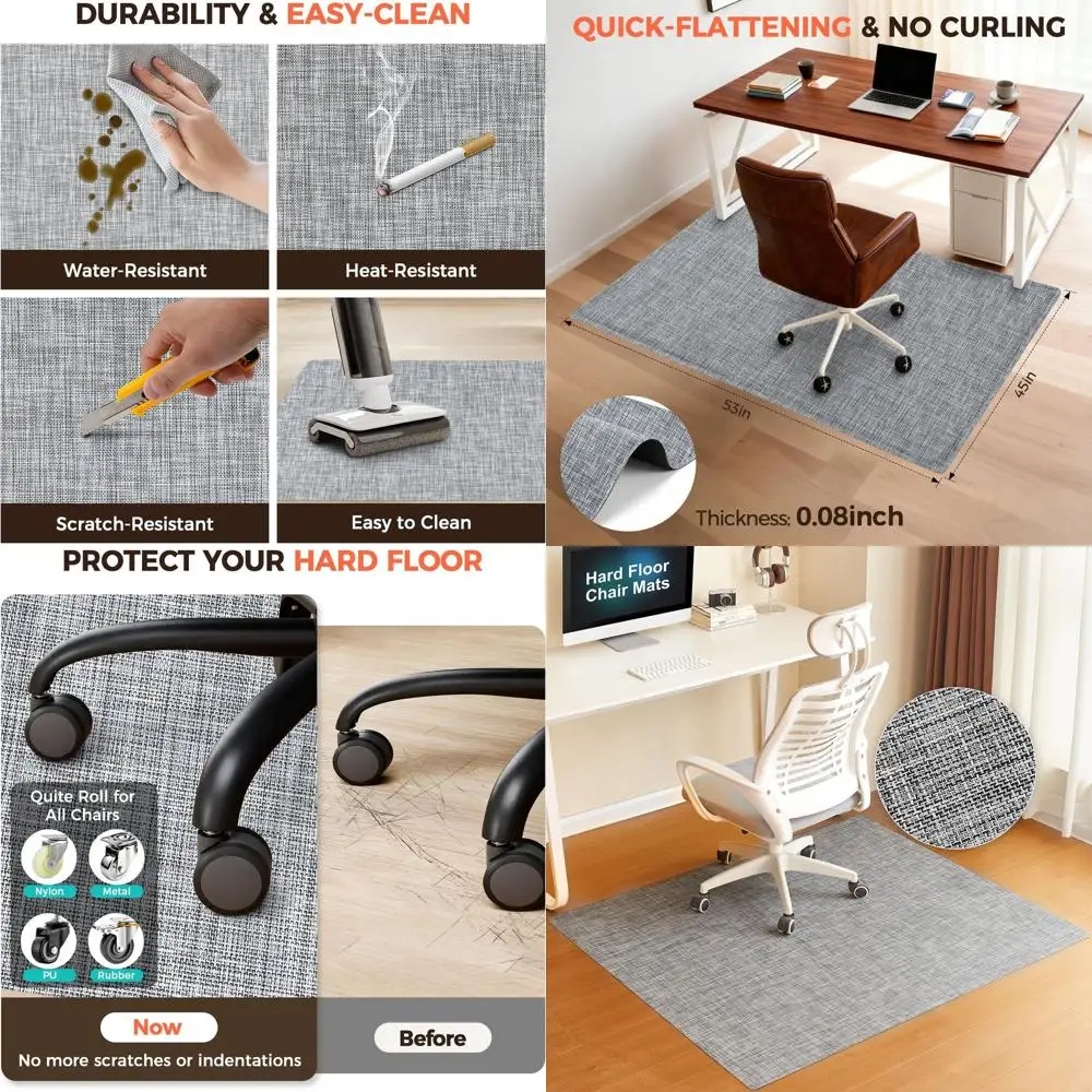 

Heavy Duty 45x53 Computer Chair Mat for Hardwood Floors - Smooth Glide, Non-Slip Protection for Home Office Desk Chair