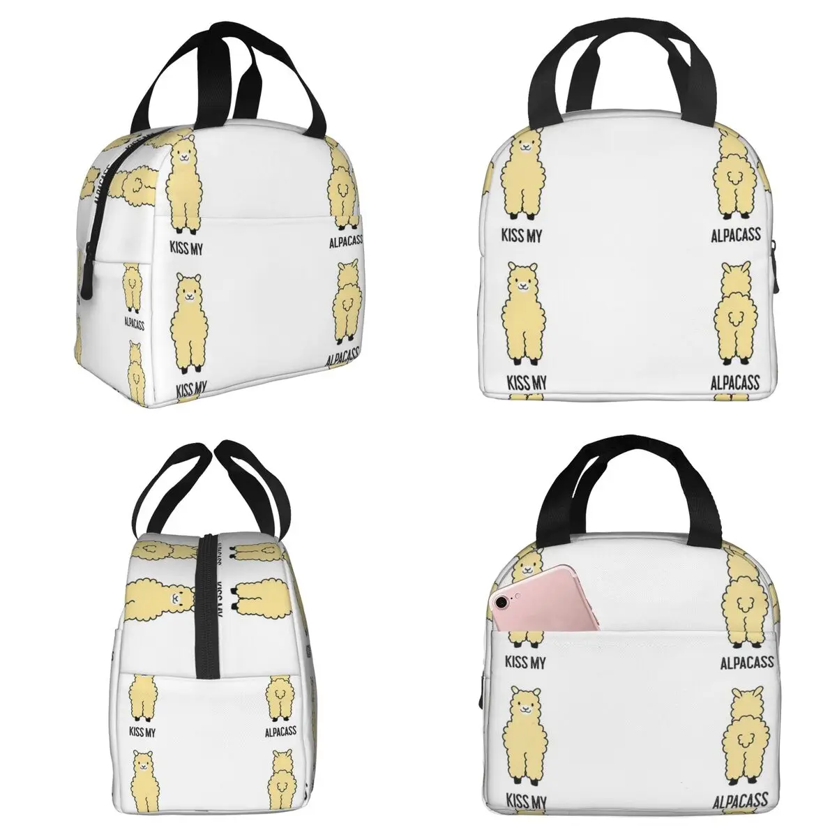 2-Sided Kiss My Alpacass Funny Alpaca Llama Insulated Lunch Bag for Women Office Cooler Thermal Food Box Tote  Lunch Boxes