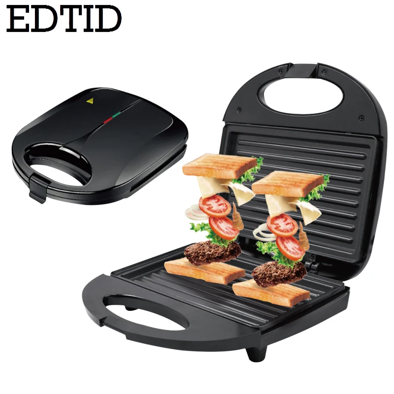 Máquina eléctrica para carne, máquina multifuncional para hacer sándwiches y muffins, desayuno, hamburguesa, Panini, cocina para tortilla, sartén, 750W