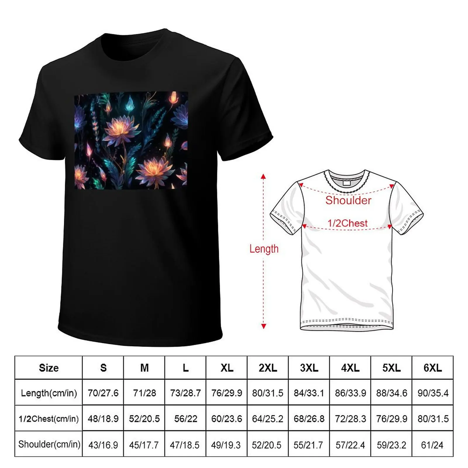 beautiful unusual glowing fluorescent flowers on a dark background.Seamless tile pattern T-Shirt