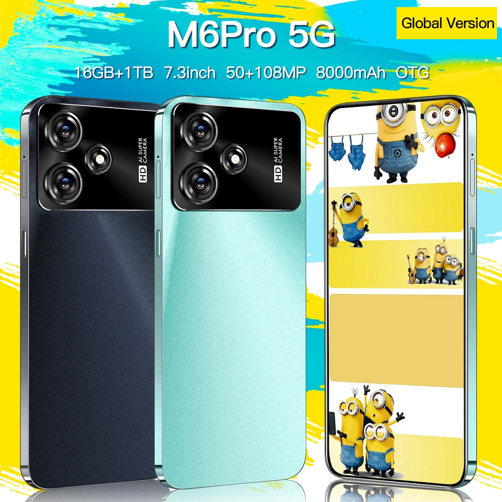 Мобильные телефоны M6 PRO HD 7.3 экрана Смартфон быстрая зарядка 5G две Sim-карты Celulare Android разблокированный сотовый телефон Глобальная версия