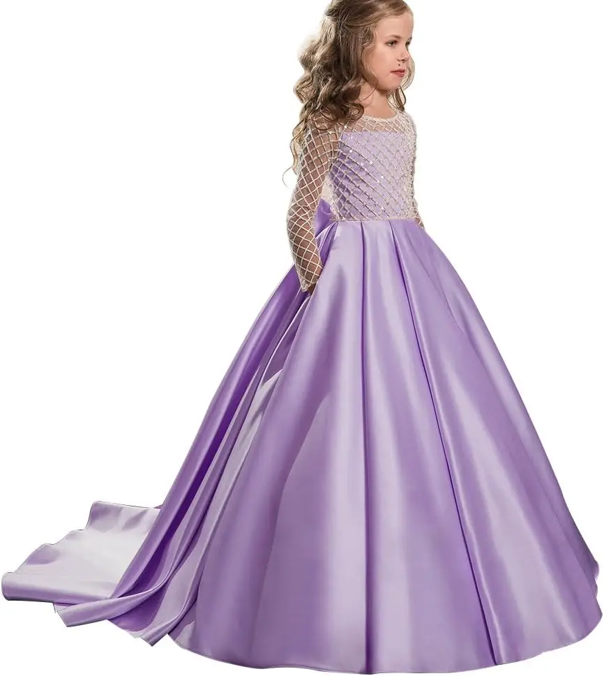 Vestidos de baile de tule drapeados para crianças, Flower Girl Dress, Roupas para bebê, Botão