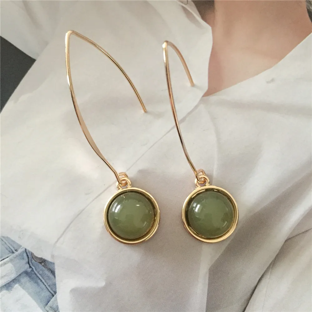 Green Opal Stone Flower Drop Earrings For Women Cute Micro Paved Statement Waterdrop Pendientes Jewelry