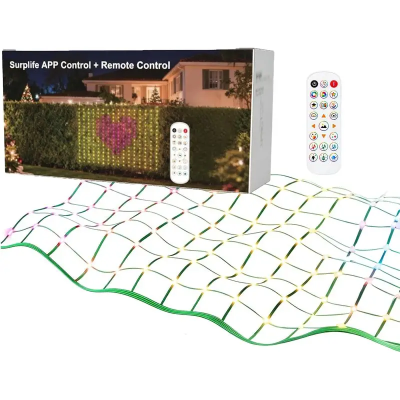 Smart RGB Outdoor Net Lights APP & Remote Control LED Mesh Curtain Lights Waterproof Fairy Lights for Garden Fence Holiday Decor