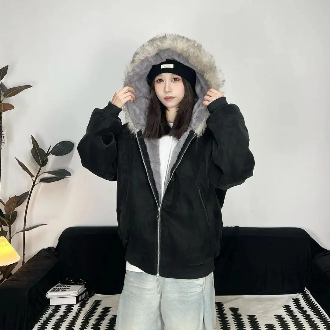 Couples Thicken Fleece-Lined Marble-Patterned Parkas Fur Coat Couple'S Cotton-Padded Coat Winter Pu Leather Cotton-Padded Coat