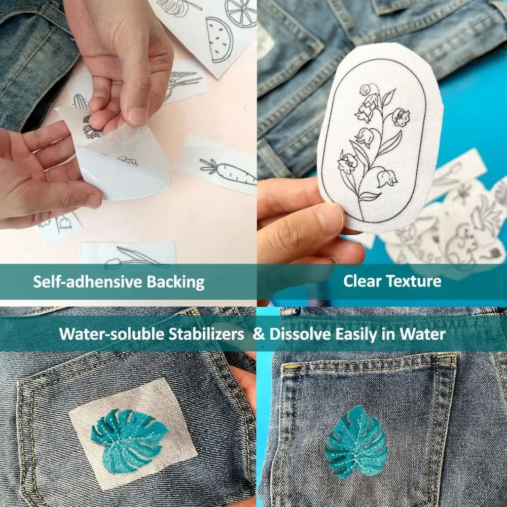 Water Soluble Stabilizer Handmade Embroidery Crafts Hand Sewing Stabilizers with Flower Patterns for Embroidery Sewing Supplies