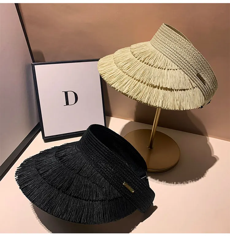 Designer Marke Sonnenschutz Quaste Strohhüte für Frauen Sommer Leere Top Sonnenhut Outdoor Pamama UV Schutz Strand Sonnenschirm Kappe – Detail 2