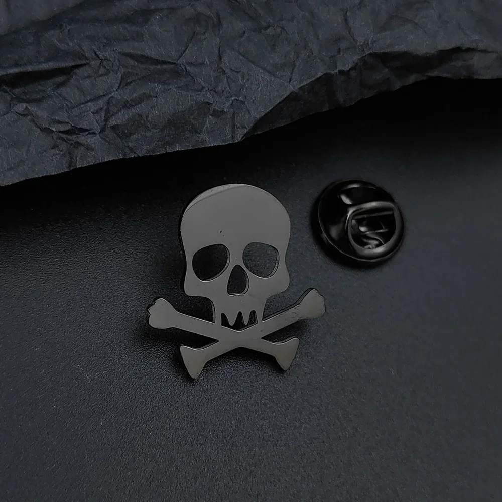 fashion Danger Sign Brooch men Stainless Steel skull Hip Hop Rock Style Jewelry Accessory 3 Color Gold Plated Lapel Pin