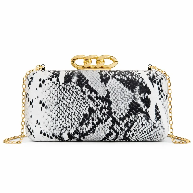 Retro Luxury Design Snake Skin Pattern Pu Leather Evening Bag Fashionable and Unique   Socialite Clutch Bag with Gold Chain 2026