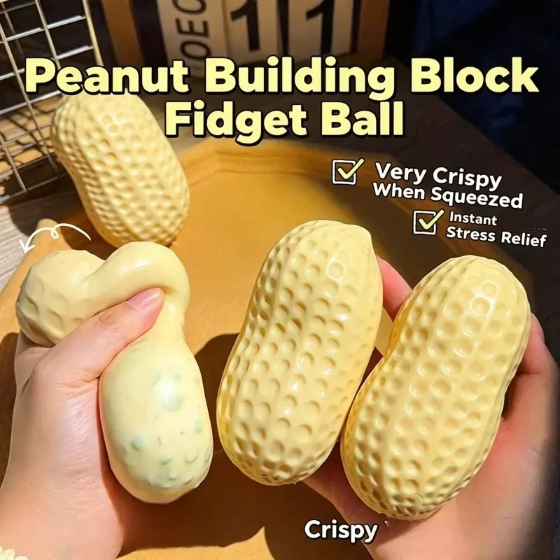 1PCS Asmr Sensory Peanut Squishy Toy Crunchy Buttery-soft Squeeze Stress Ball Simulated Fidget Toy For Adults Relaxation