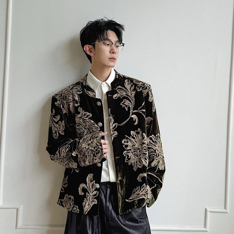 WTHT Fashion Men's Heavy Industy Flower Embroidery Design Blazer Coats Trendy Stand Collar Loose Jackets Male 2026 Summer 2A3095