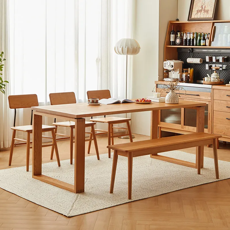 YJQ dining table and chair combination rectangular log dining table household solid wood large board table