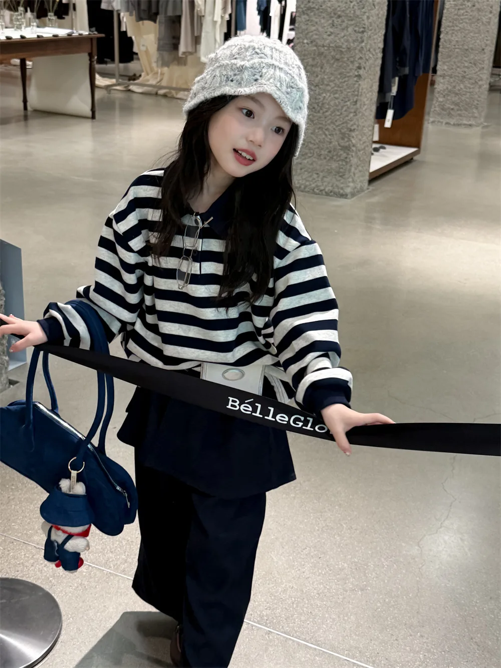 Langarm-T-Shirt für Mädchen, 2025, Herbst, Frühling, neue koreanische Mode, lässig, täglich, gestreift, Umlegekragen, Top, Kinder-Allgleiches-Kleidung – Detail 3