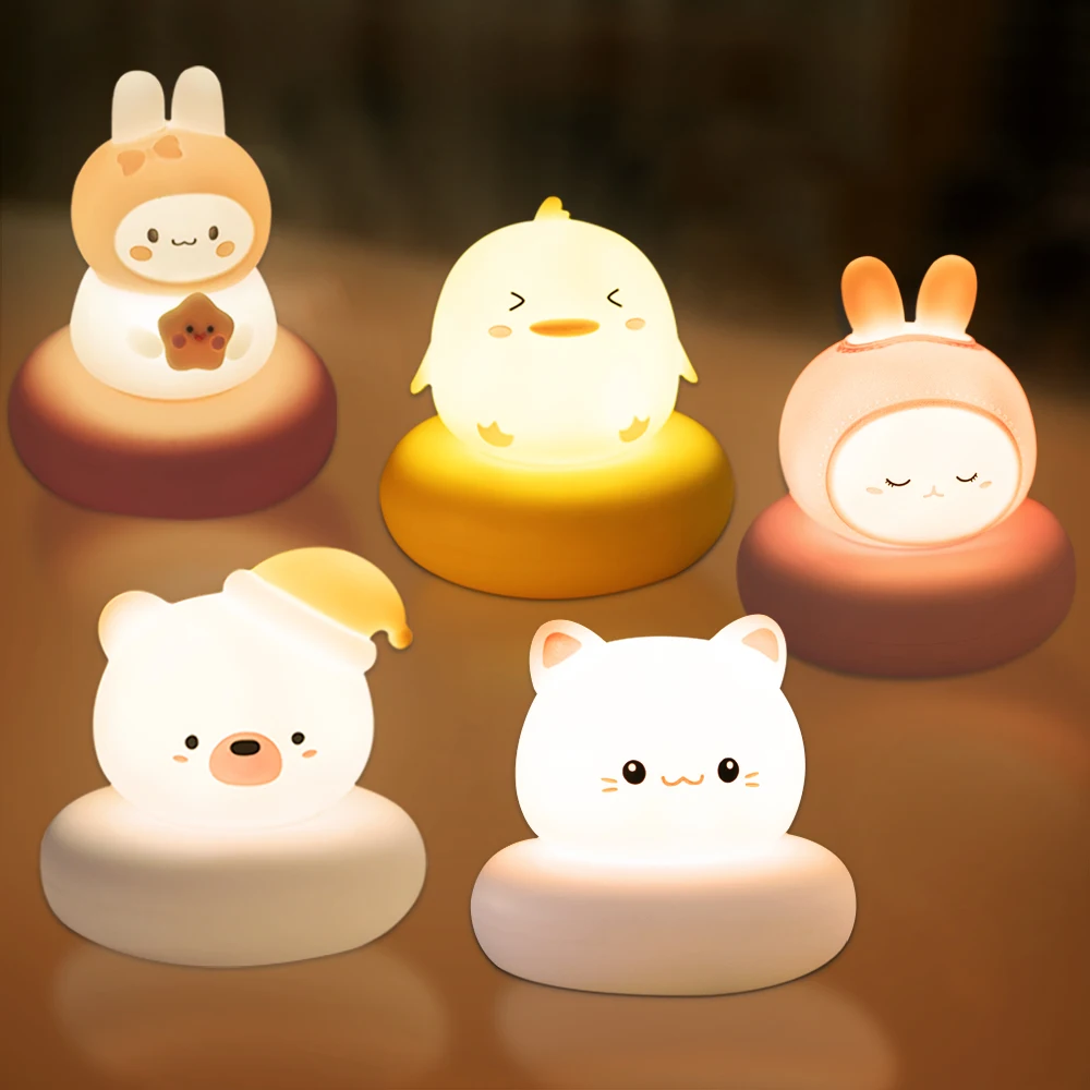 Cute Cat Bear Night Light With 3 Level Brightness Touch Beside Lamp For Nursery Sleeping Nightlights Room Decor