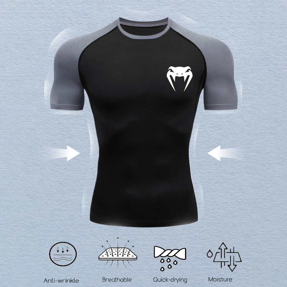 Herren Kompressionshemden Fitness Snake Print Gym Shirts Quick Dry Rashguard Kurzarm Sportbekleidung Jogging Tops T-Shirts Sommer – Detail 10