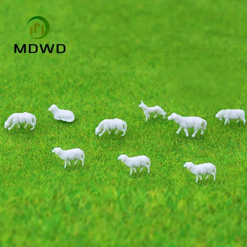 10pcs Model  White Sheep Animal Toy Diorama Landscape Ho N Scale Train Building Painting Railway Color Farm Animal