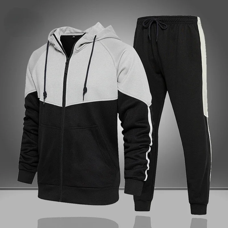 

2023 Mens Two Pieces Set Sports Suit Casual Long Sleeve Zipper Autumn Winter Men Jogging Suit Fashion Outfit Set Patchwork Color