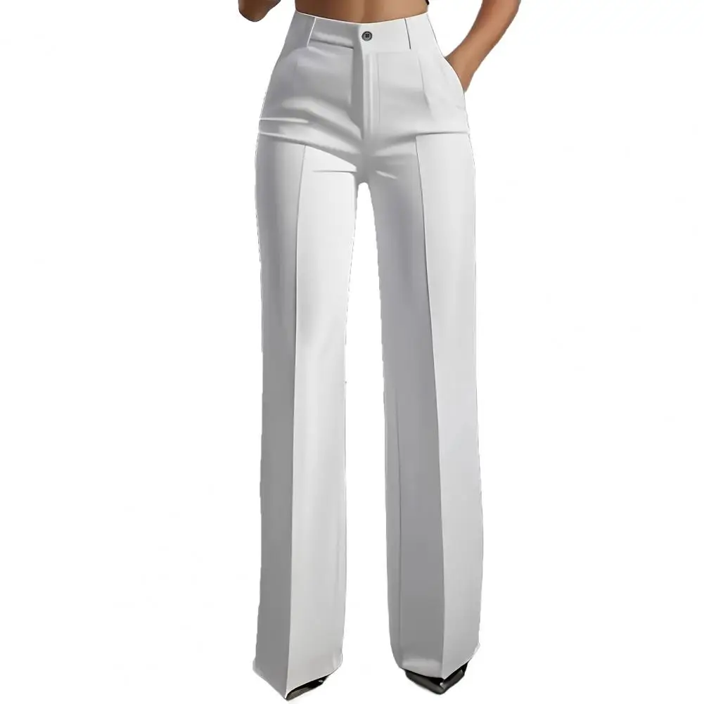 Women Suit Pants Breathable Business Pants Women’s High Waist Suit Pants with Button Zipper Closure Wide Leg for Commuting