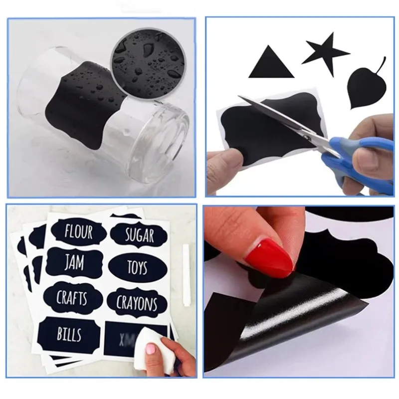 48 Pieces/Set, Erasable Blackboard, Waterproof Seasoning Bottle Labels, Black PVC Stickers, Reusable Pen Feed