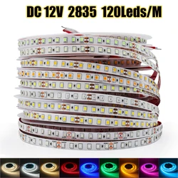 DC 12V 2835 120LEDs/M tira de LED rojo/azul/rosa/amarillo/azul hielo/blanco/verde decoración del hogar cinta Flexible cuerda de luz 5M/rollo
