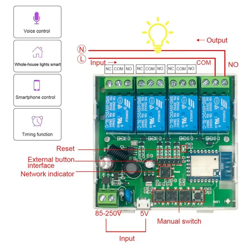 【New!】 Tuya Smart Switch WiFi Switch DIY Timer AC 85V-250V 4CH RF Smartlife Home Automation Module for Alexa Google Home