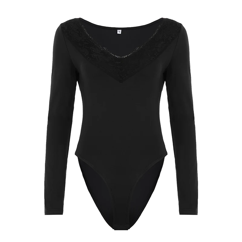 ملابس داخلية مثيرة مزخرفة بالدانتيل أنيقة أساسية ضيقة ورقبة على شكل حرف v وأكمام طويلة ثوب فضفاض للنساء موضة خريف وشتاء 2025 ملابس خروج للسيدات #5