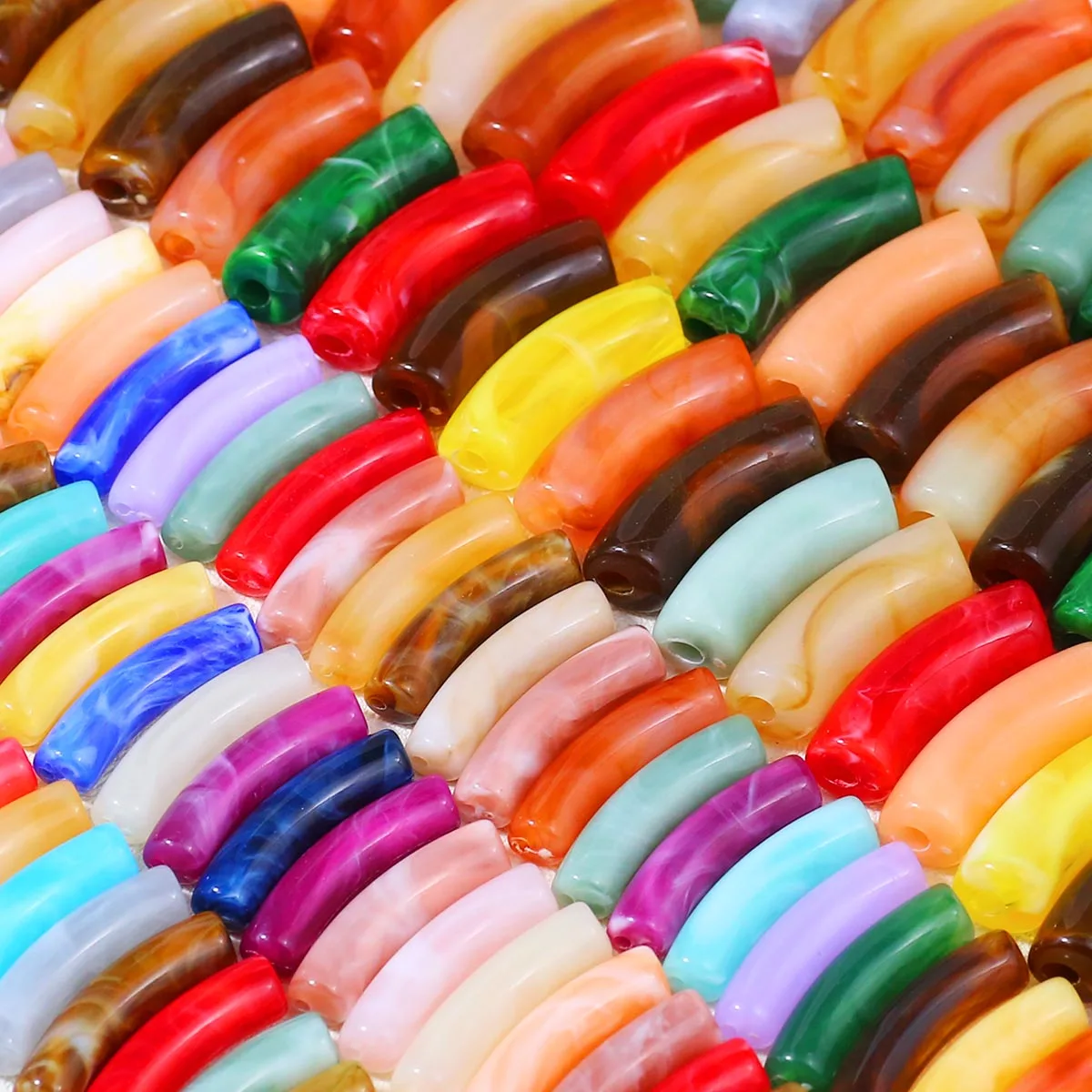 8–11 mm gebogene Acryl-Röhrenperlen, verschiedene Farben, handgefertigt, zum Selbermachen für die Schmuckherstellung, Perlenschnüre, lose Perlen, Zubehör