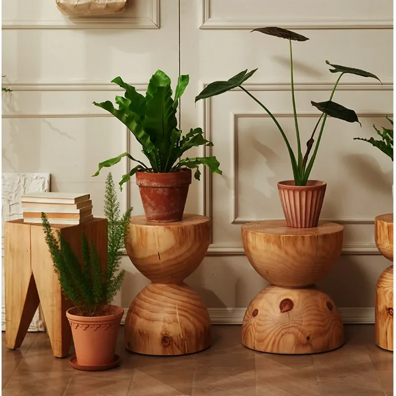 

Natural Solid Wood Shoe Bench Multifunctional Foot Stool Homestay Balcony Flower Rack Living Room Creative Side Table