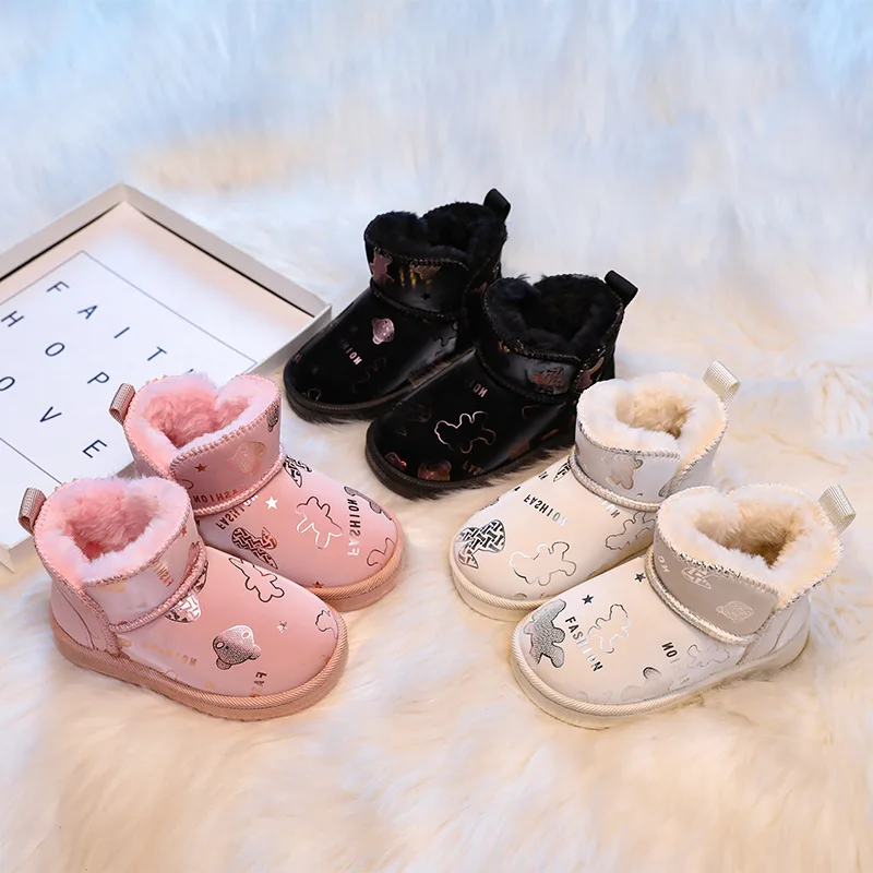 Children Shoes Luxury Designer Girls Boy Fashion Waterproof Upper Snow Boots Brand Baby Thick Plush Ankel High Warm Winter Boots view 2