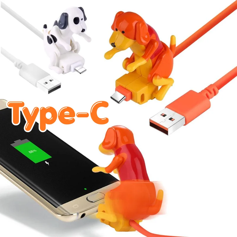 Cartoon Wiggling Dog USB Charger Cable Portable Type C Fast Charging Wire Funny Prank Decor Phone Cord for Apple Android Phone