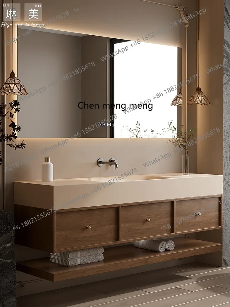 Integrated basin Chinese antique washing table rock slab bathroom cabinet combined bathroom wash basin cabinet E136