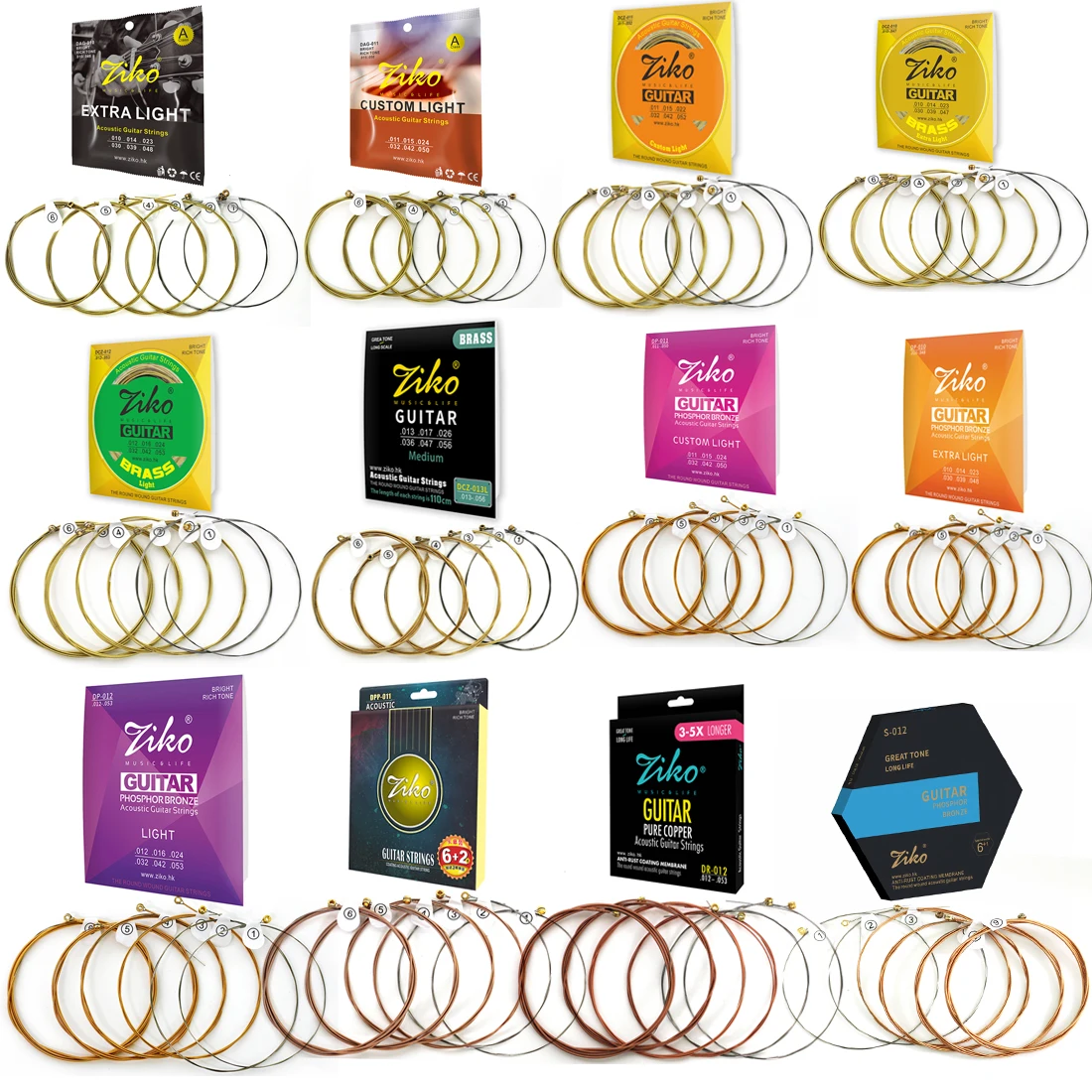 ZIKO Acoustic Guitar Strings High Quality Stainless Steel Wire String Copper Alloy Wound Strings Guitar Accessories