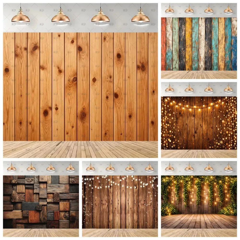 Green Vine Sparkling Pink Rural Style Wooden Floor Theme Banner Background, Birthday Party, Home Decoration Photography Backdrop