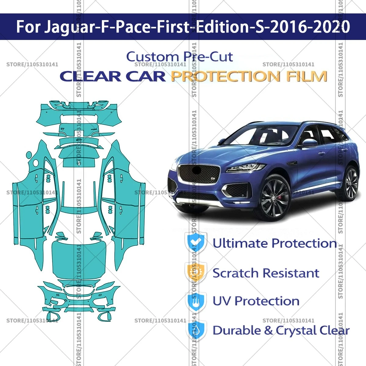 For Jaguar-F-Pace-First-Edition-S-2016-2020 Pre-Cut Paint Protection Film PPF Transparent Car Film Automotive PPF Full Vehicle