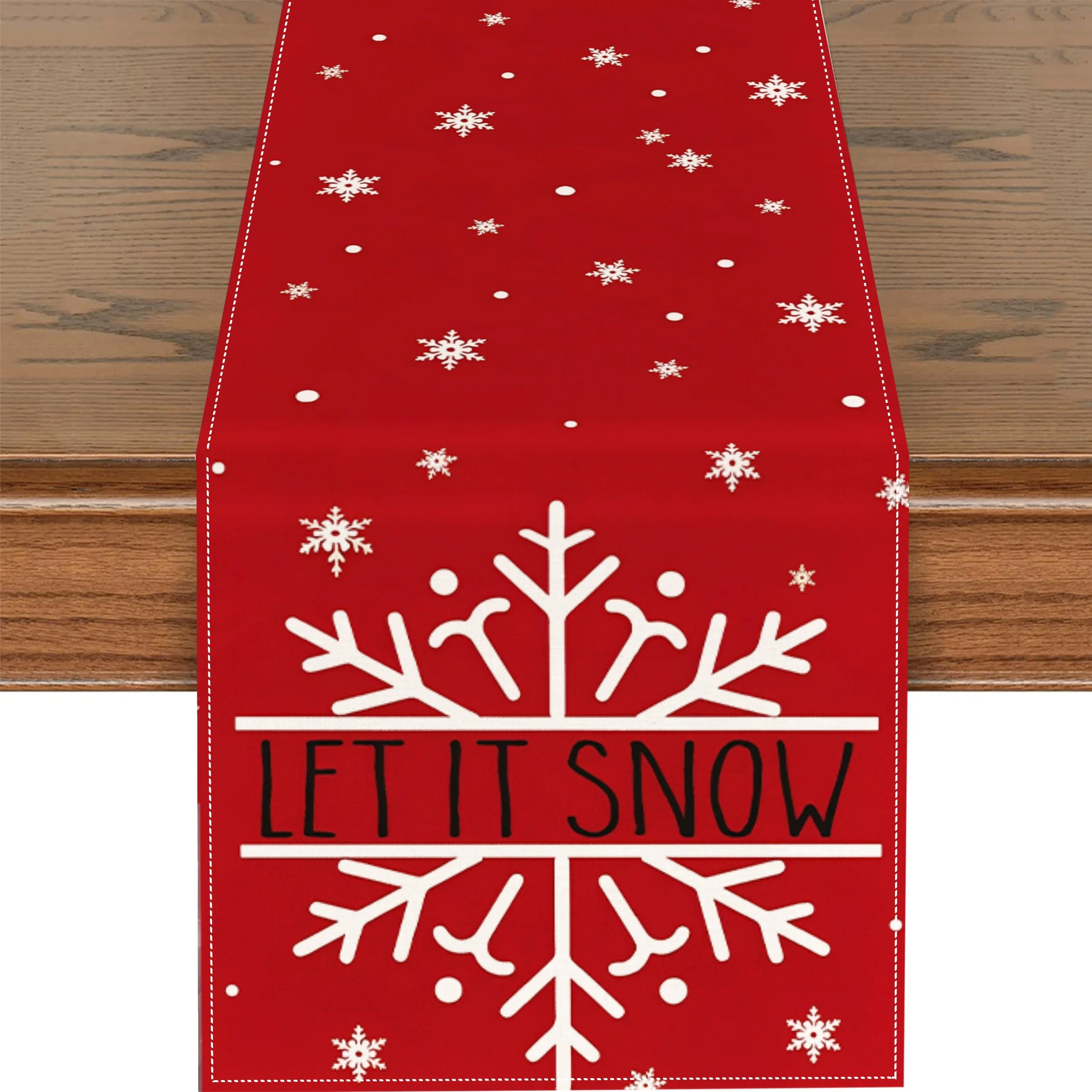 1pc, Linen Table Runner, Merry Christmas Theme Table Runner, Snowflake Pattern Red Table Cover