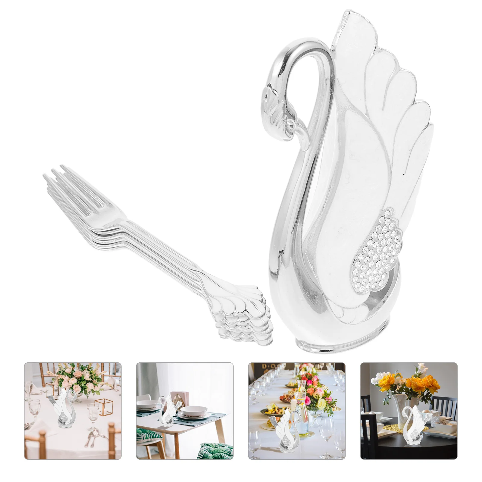 

Swan Fork Holder Dessert Coffee Spoon Stand Kit Ice Cream Cutlery with Storage Zinc Alloy