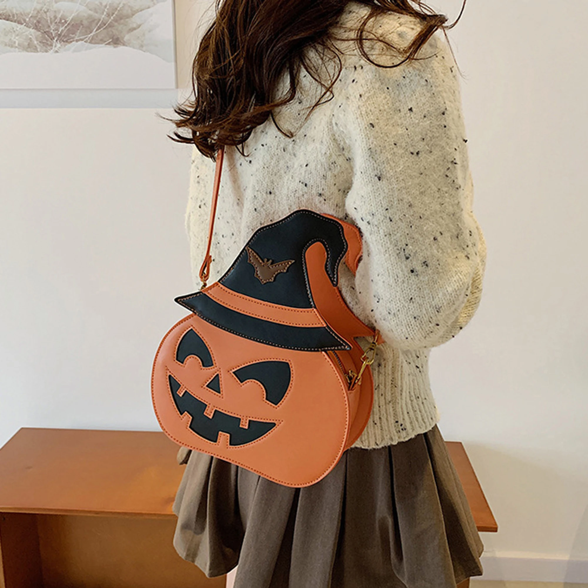 Women s Halloween Crossbody Bag PU Leather Pumpkin Shoulder Bag with Adjustable Strap Funny Purse for Costume Party Accessories