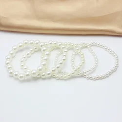 Trend 4-10mm Beige Imitation Pearl Beads Free Adjust Elastic Bracelet for Women Various Sizes Customizable Wedding Gift