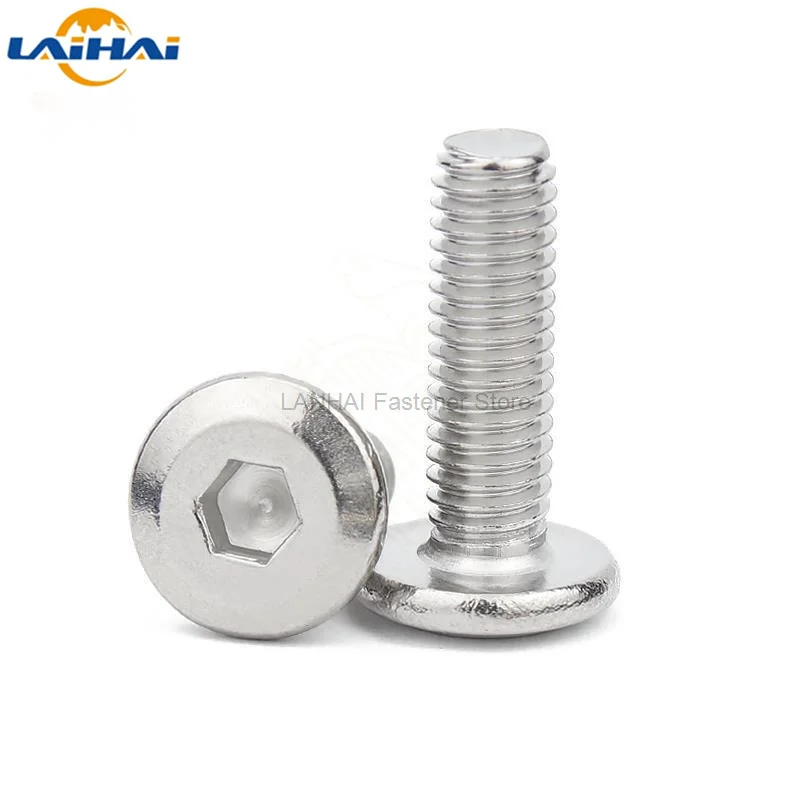 1/50pcs M3 M4 M5 M6 M8 304 Stainless Steel Large Flat Hex Hexagon Socket Head Allen Furniture Rivet Screw Connector Joint Bolt