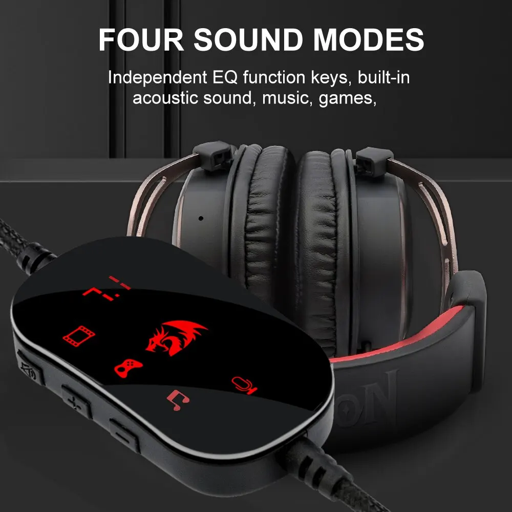 REDRAGON-H710 Pro Helios Gaming Headphone, Microfone Cancelamento De Ruído, 7.1 Surround USB, Headset De Computador, Controlador EQ, Fones De Ouvido