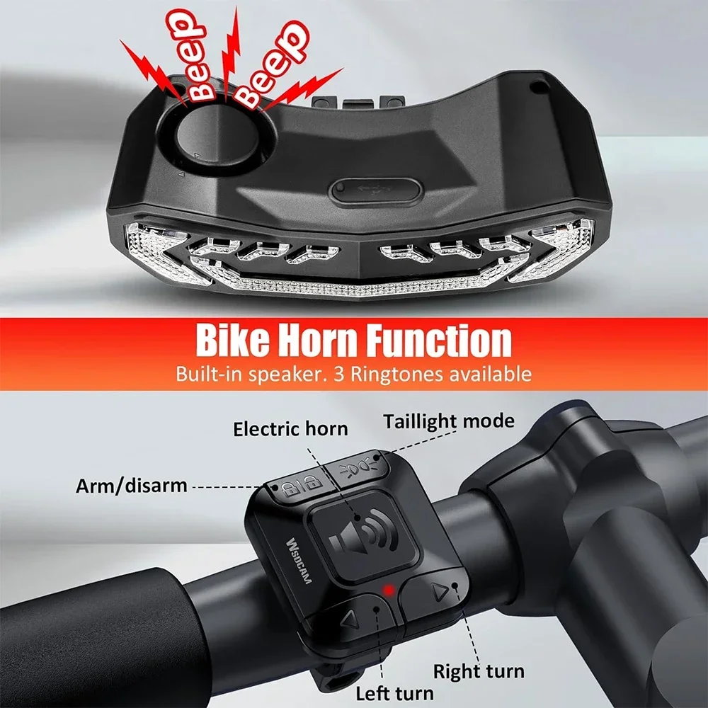 Imagem -06 - Wsdcam-smart Bike Tail Light com Sinais de Giro Sensor de Freio sem Fio Remoto Bicicleta Alarme Luz Traseira Bicicleta Cauda Luz