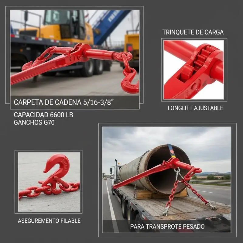 Ratchet Load Binder 5/16-3/8 Inch For Flatbed Trailer Heavy Haulage Equipment Transport 6600lbs Capacity G70 Hooks Adjustable Length Manual Chain Tensioner Steel Construction Heavy Duty Vehicle Securing Tool Industrial Grade Cargo Control Accessory - view 5