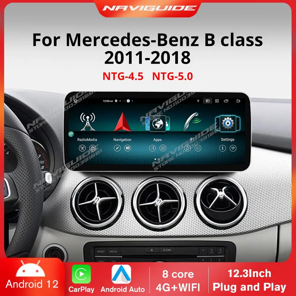 

NAVIGUIDE 8 Core Android12.0 System Car Radio For Mercedes W246 2011-2018 WIFI 4G SIM BT Carplay Auto GPS Navi Multimedia Player