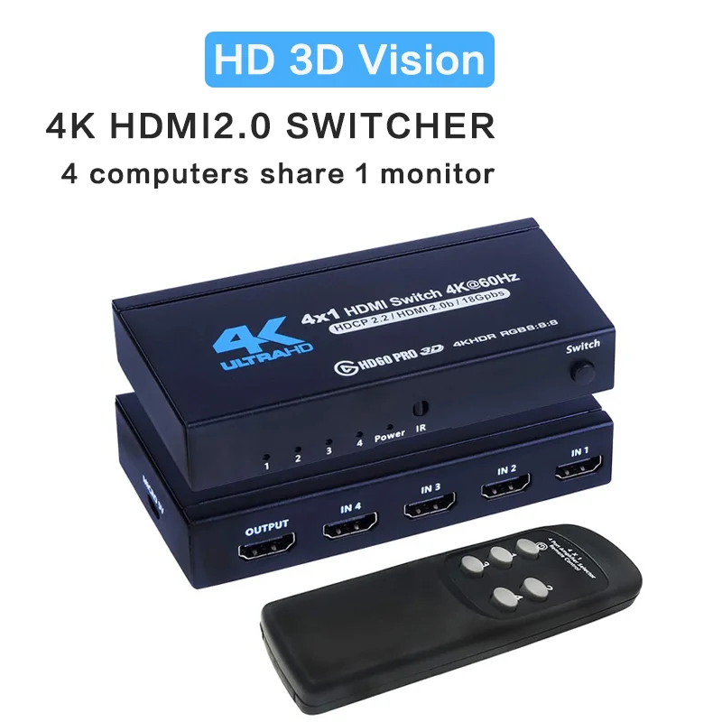 4K HDTV Switch | 3/4/5/7 Port HDTV 2.0 Switcher 4K HD Switcher Multiple Computers Share A Screen HDTV 3-IN-1-OUT Switch