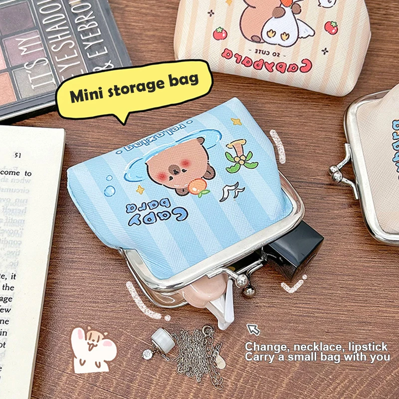 Capybara-monedero de PU de dibujos animados para niños, cartera bonita, Mini bolsa de almacenamiento portátil, lápiz labial, llave, organizador de auriculares, regalos