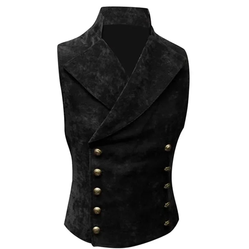صدرية رجالية مزدوجة الصدر ، صدرية عتيقة ، ياقة طية صدر ، بانك ، قوطي ، جلد مدبوغ ، بلا أكمام ، ستيمبانك ، ريجنسي ، زي للبالغين #5