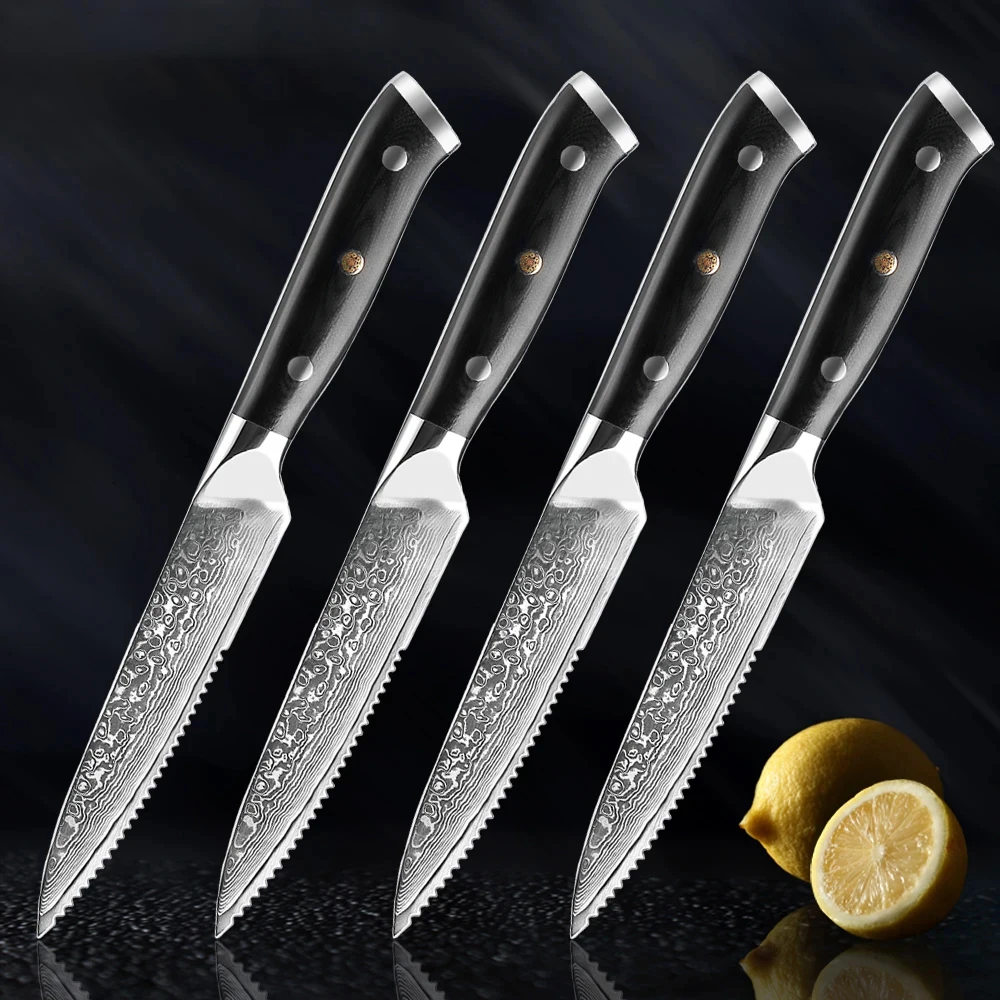 Damascus Steel Steak Knife Set Home Dinner Knife Professional High Quality Steak Knife Set 4PCS For Hotel Restaurant Table Knife