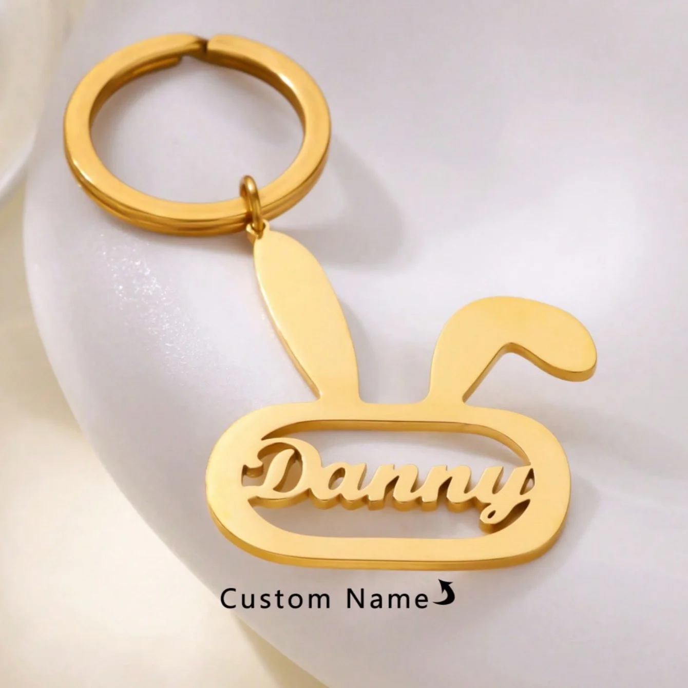 

Cute Bunny Shaped Custom Name Keychains for Women Gold Color Stainless Steel Personized Keychain Customized Jewelry Accessory