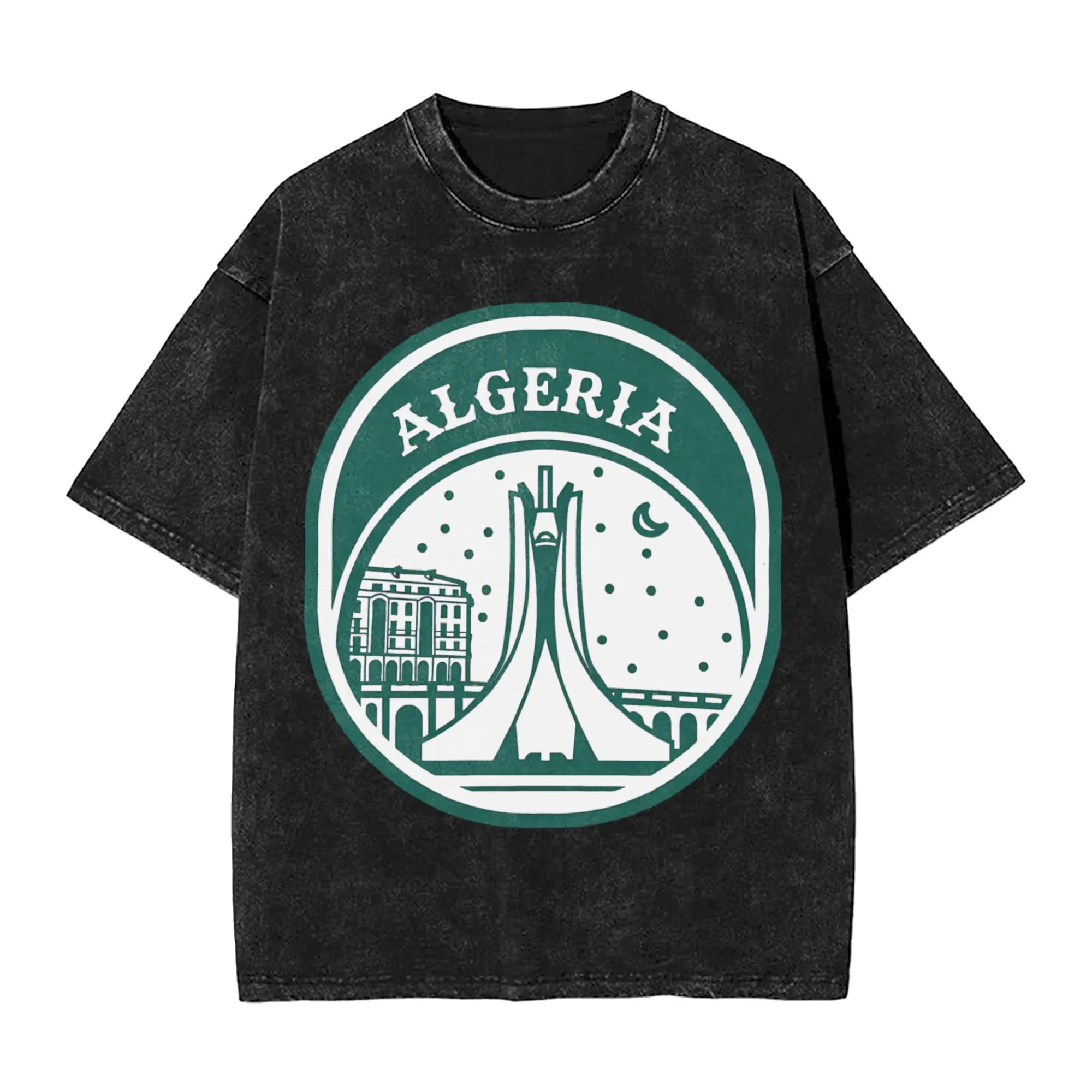 

Algeria Men's T Shirt Washed Crazy Tee Shirt Short Sleeve Crew Neck T-Shirts Cotton Printing Clothes