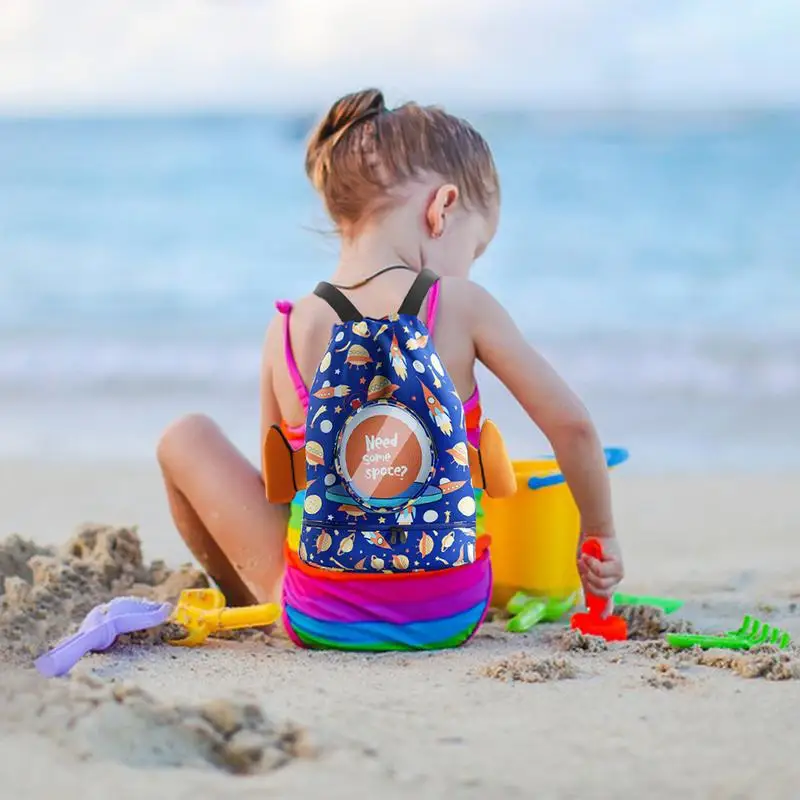 Portable Dry Wet Separation Kids Drawstring Beach Bag With Shoe Compartment Waterproof Sport Swimming Backpack For Kids